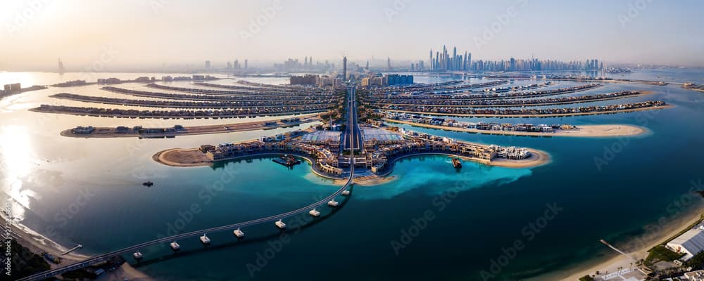 The Palm Jumeirah shoreline, Dubai.