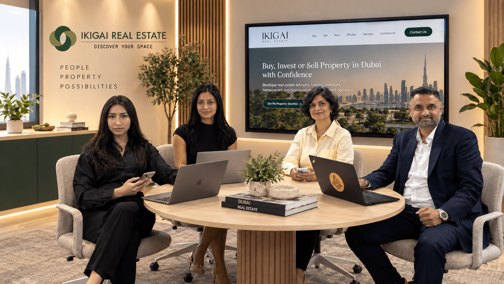 Ikigai colleagues discussing a property consultation around the office table