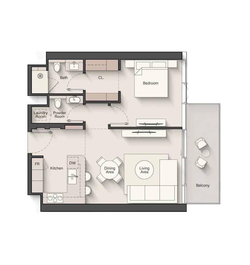 The Meriva Collection — 1 Bedroom floor plan