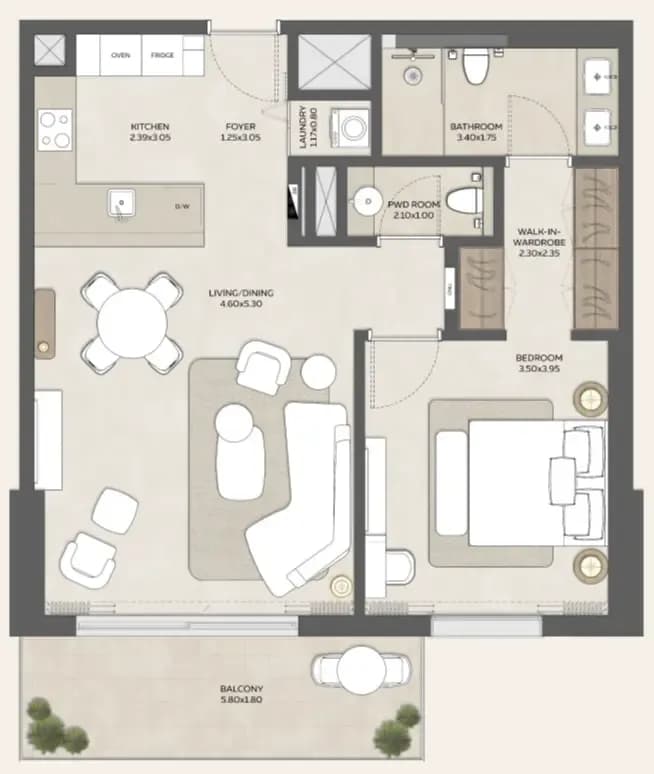 Expo Valley Views - Ghadeer — 1 Bedroom floor plan
