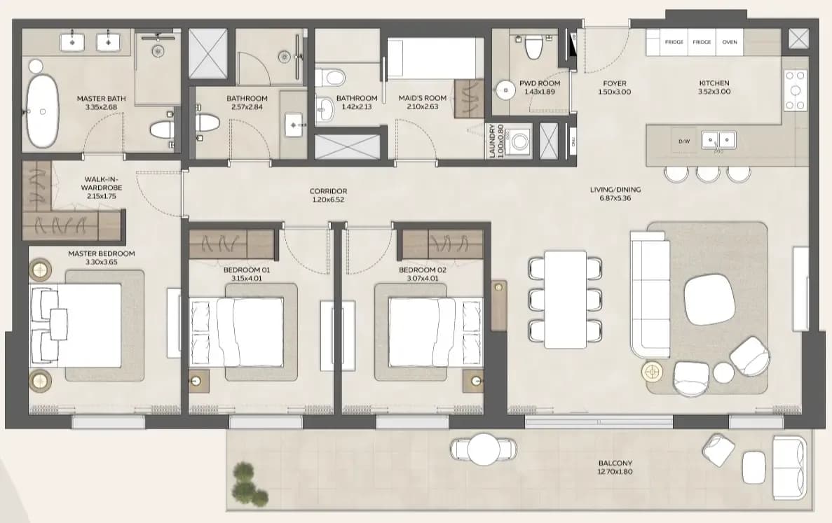Expo Valley Views - Ghadeer — 3 Bedrooms floor plan