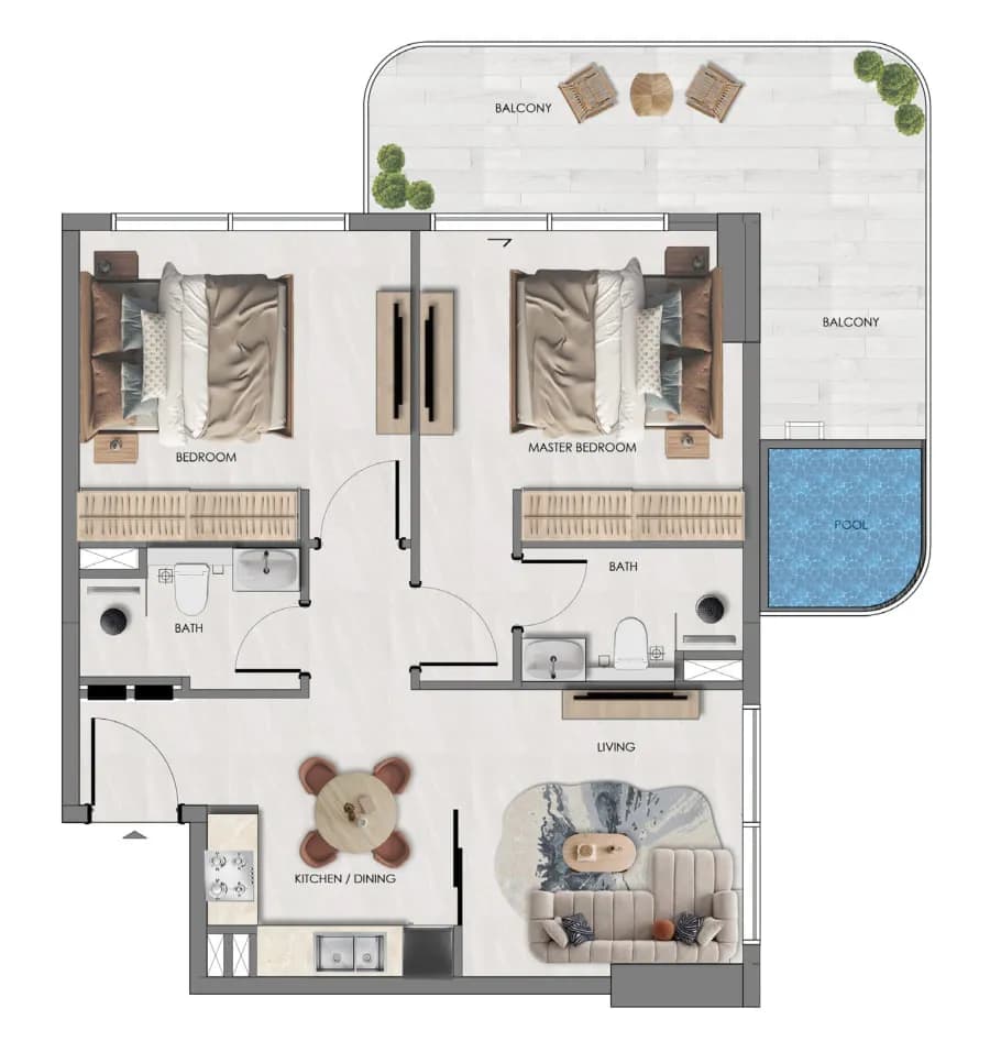 Samana Portside — 2 Bedrooms floor plan