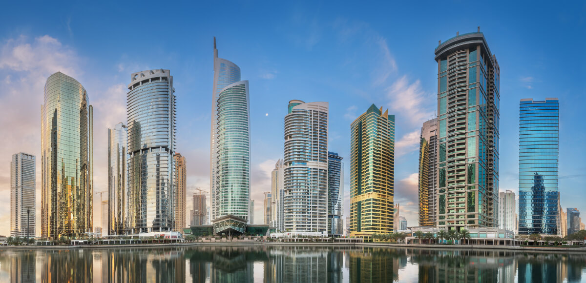 Jumeirah Lakes Towers in Dubai during sunny morning United Arab Emirates 1 1 2